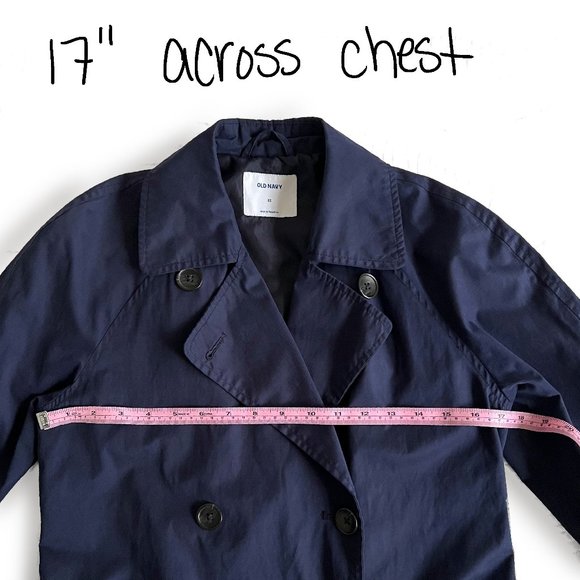 Old Navy, xs belted double breasted trench coat, navy blue - Picture 9 of 14